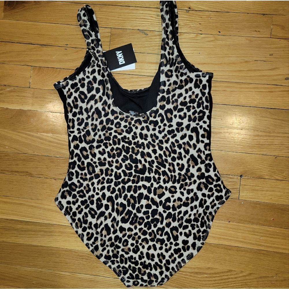 DKNY Women's Printed Leopard Scoop-Neck One-Piece Swimsuit Size 14 - Picture 15 of 16